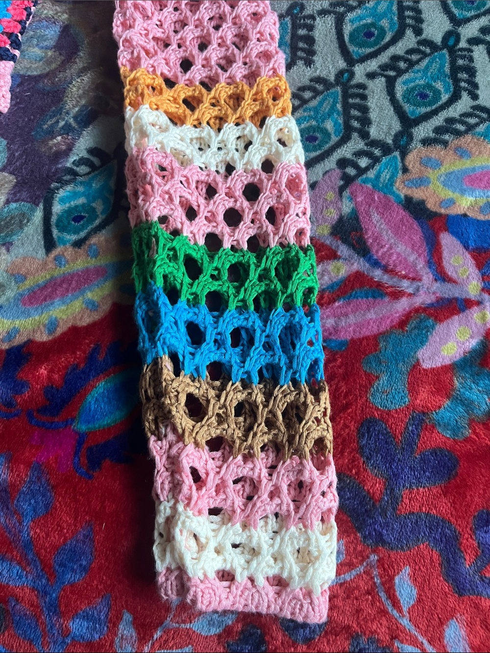 Boho Acrylic Pink Crochet Granny-Square Button Cardigan Sweater Size Small - Picture 5 of 9